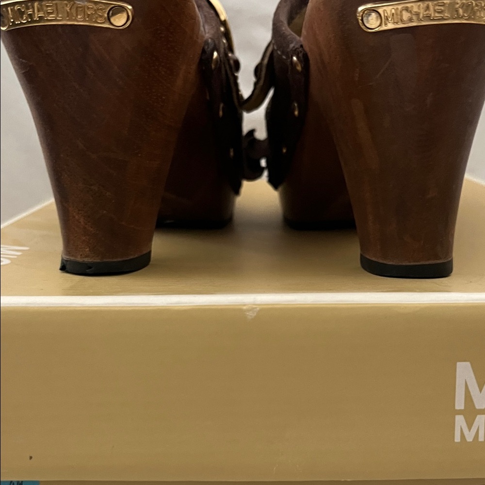 Michael Kors Dark Brown Clogs with Gold Buckle - Picture 7 of 12
